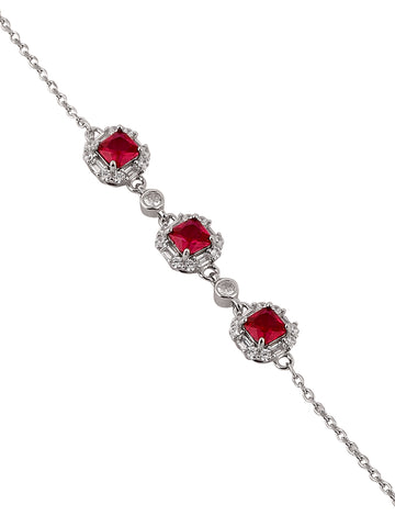 Silver Bracelet with Ruby Red Stone Accents