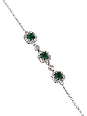 Silver Bracelet with Emerald Green Stone Accents