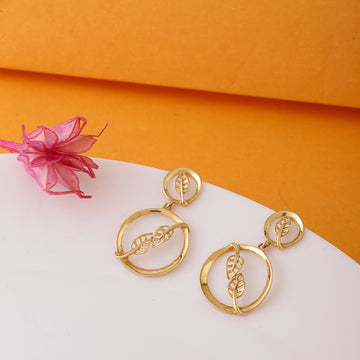 Golden Leaf Circle Sterling Silver Earrings
