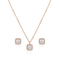 Rose gold 925 silver cushion halo pendant necklace with matching stud earrings
