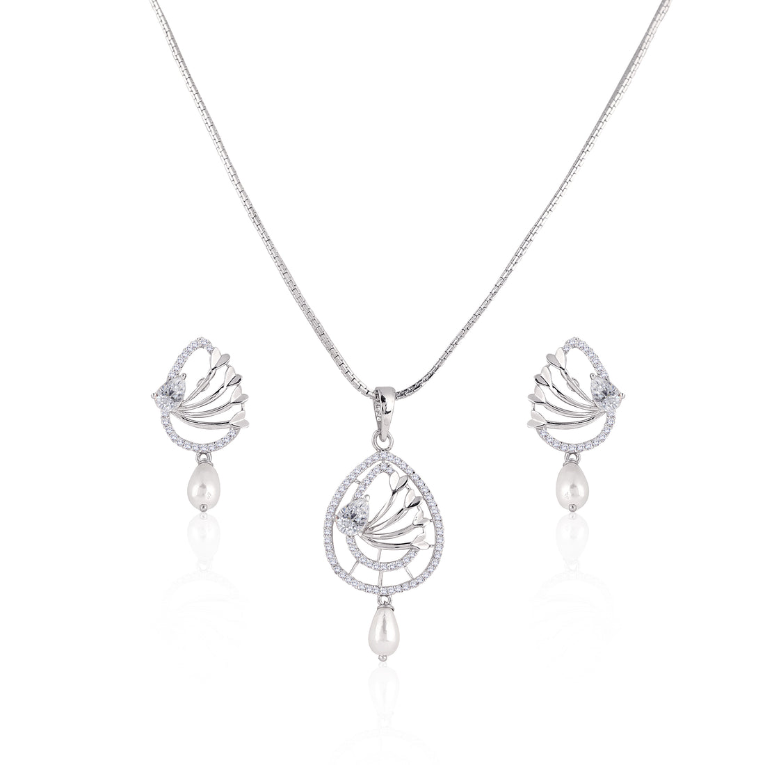 🌟 925 Sterling Silver Elegant Pearl Drop Necklace Set