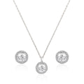 925 silver round halo pendant and stud earrings jewellery set