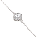 Close-up of 925 silver halo bracelet with brilliant round center stone