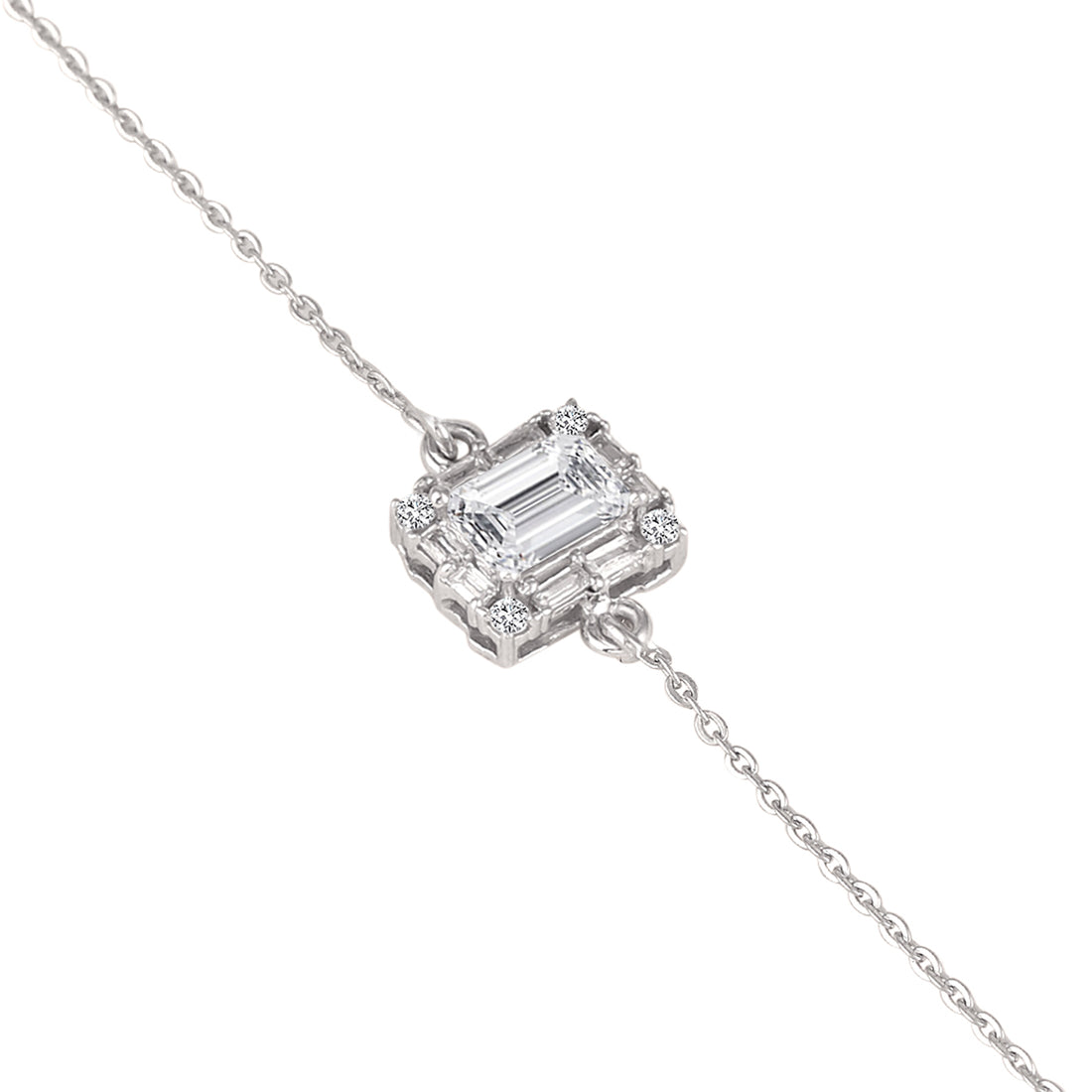 925 silver square emerald-cut bracelet styled on dark blue background