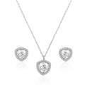 925 silver heart shaped halo pendant necklace with coordinating stud earrings