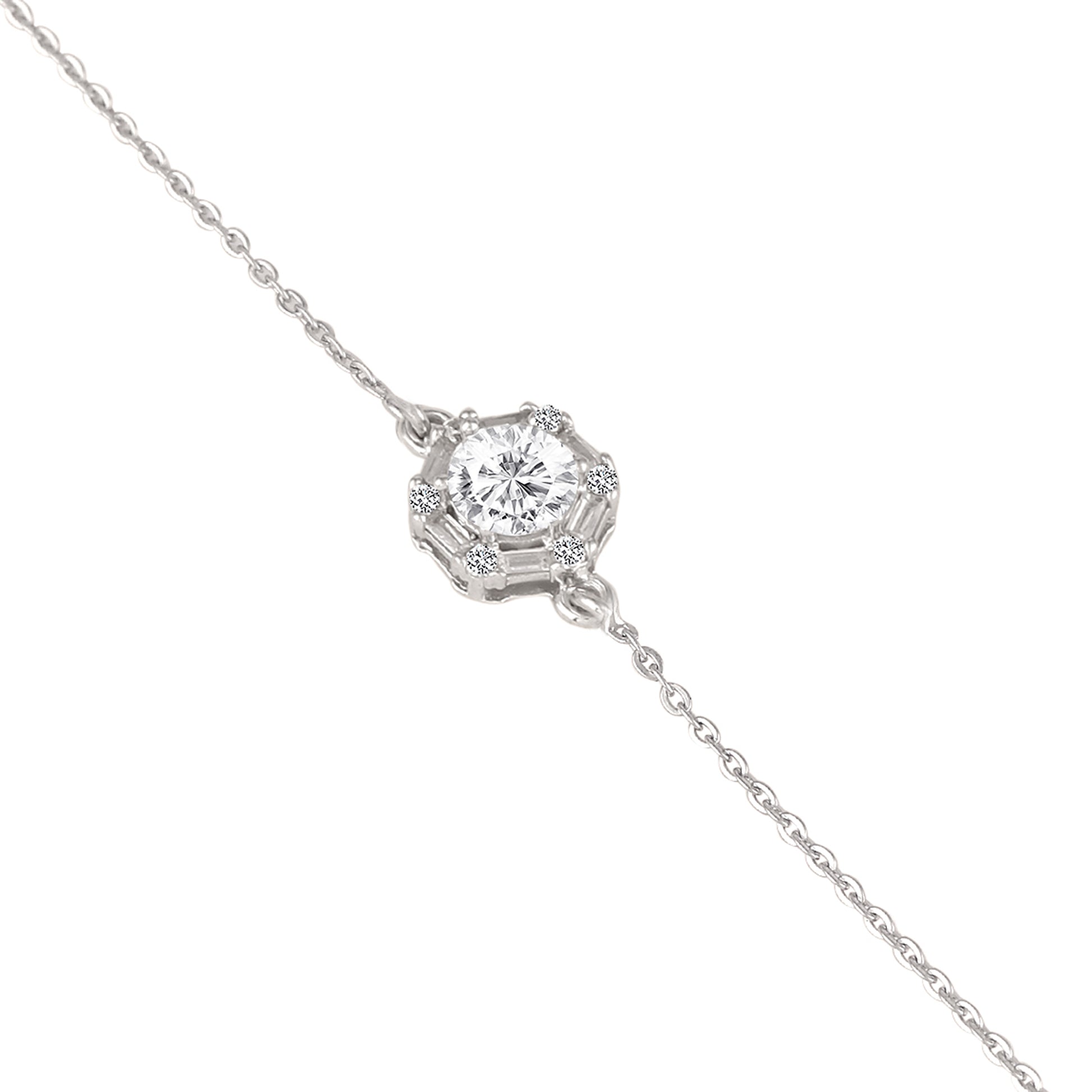 Close-up of 925 silver hexagon stone bracelet with round center