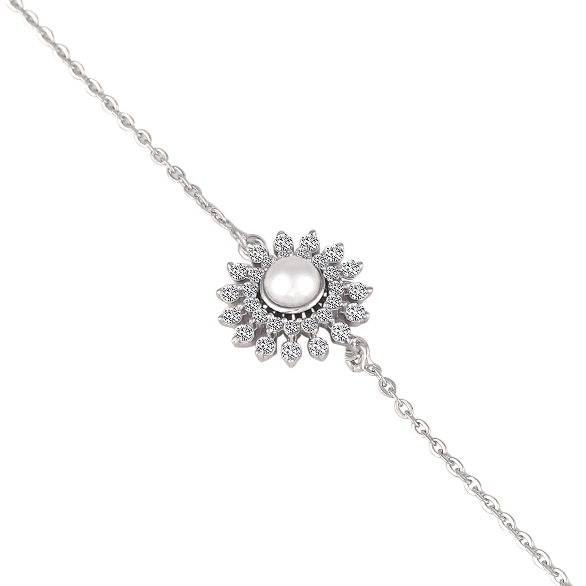 925 silver sunflower pearl bracelet close-up with pearl center