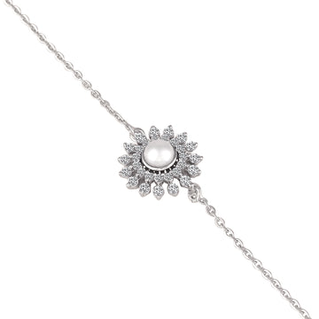 925 silver sunflower pearl bracelet close-up with pearl center