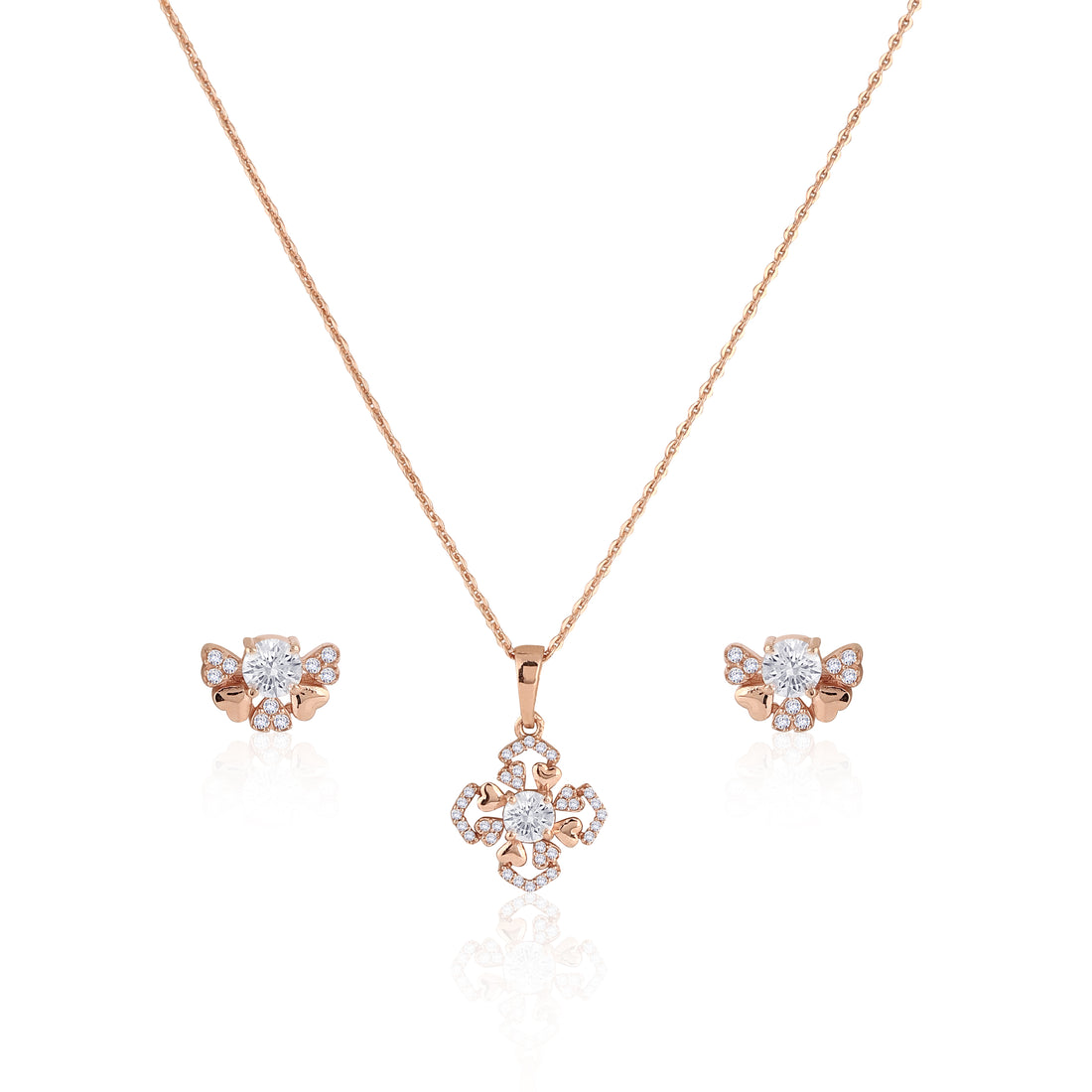 🌸 Rose Gold Clover &amp; 925 Silver Flower Jewelry Set