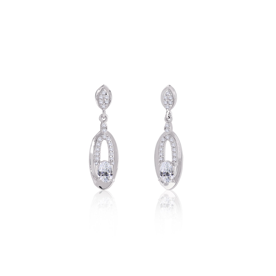 925 Silver Oval Frame Dangle Earrings