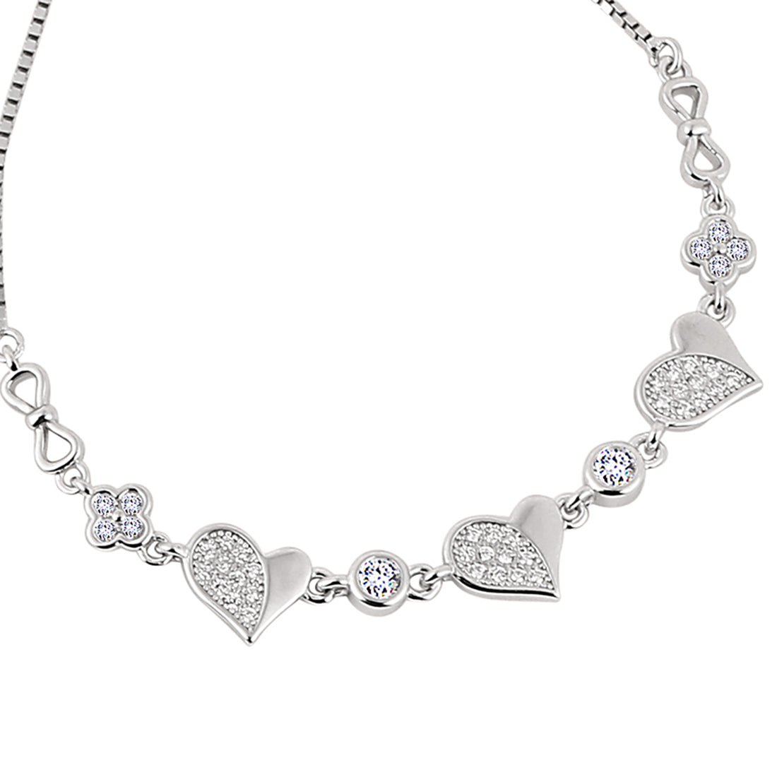 925 silver infinity heart charm bracelet close up detail