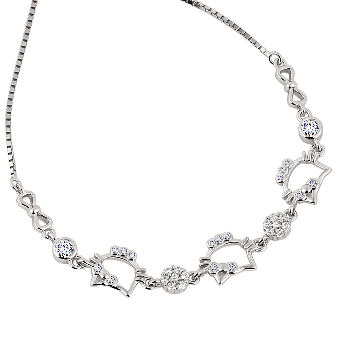 ✨ Whimsical Kitty Pavé Bolo Bracelet in 925 Silver