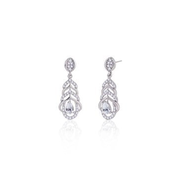 925 silver Art Deco crystal drop earrings featuring clear cubic zirconia stones and intricate layered detailing on a clean white background.