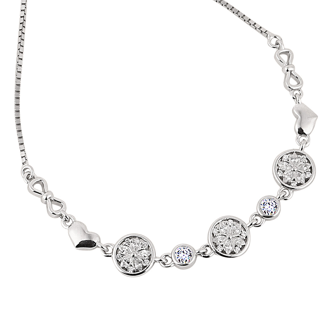 925 silver sparkling petal charm bracelet close up detail
