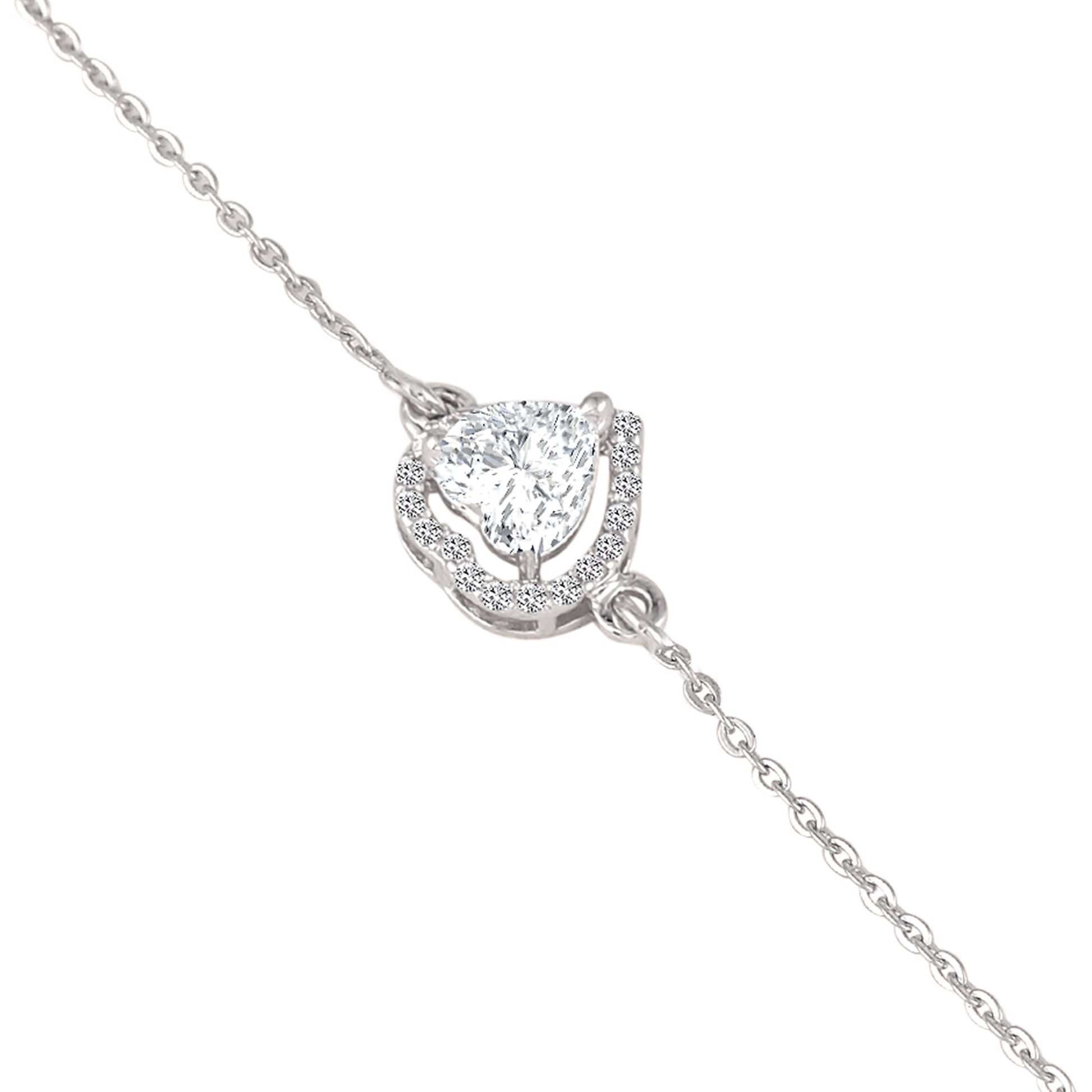 925 silver heart-shaped halo bracelet close-up with sparkling detailing