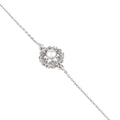 Close-up of 925 silver pearl flower bracelet with marquise halo