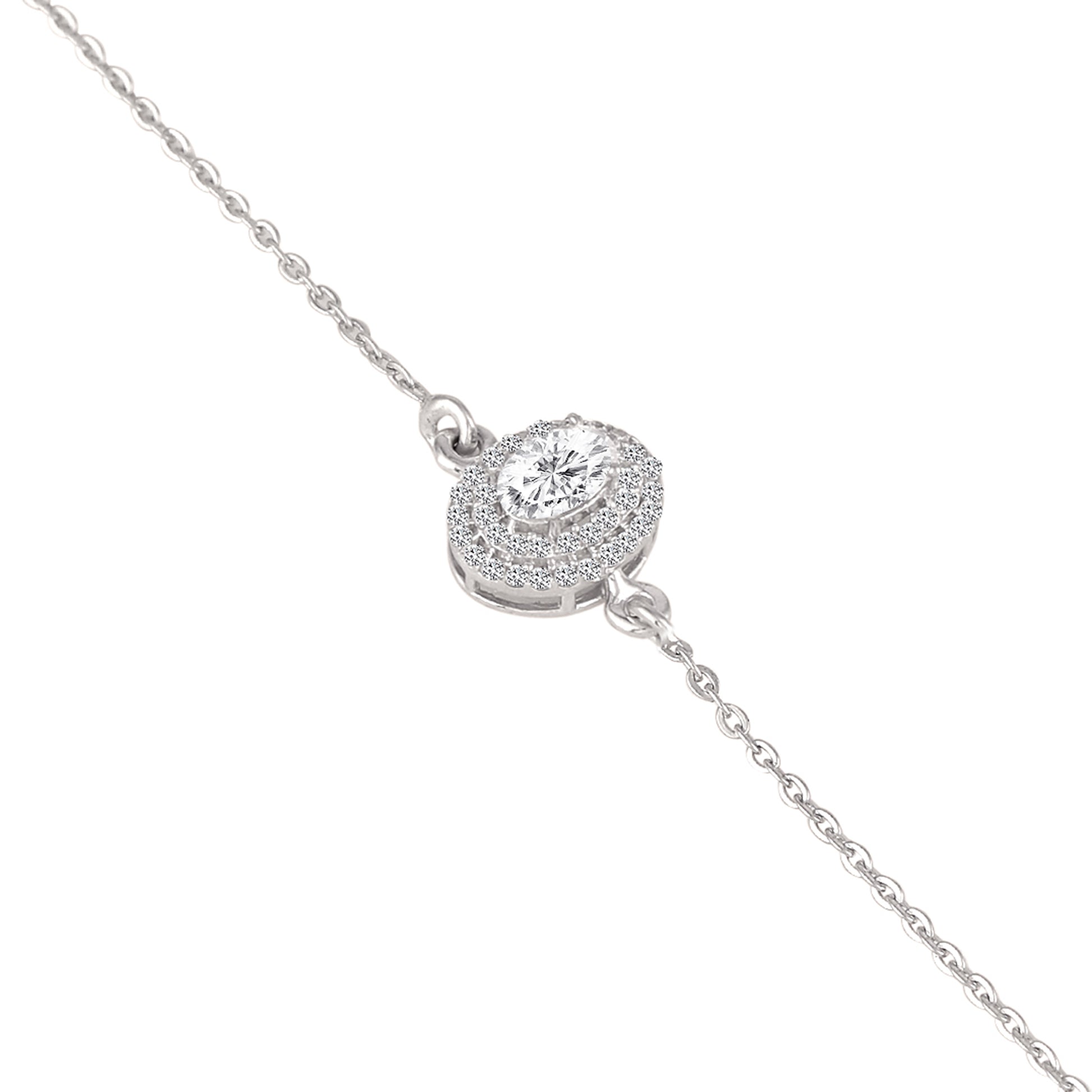 Close-up of 925 silver double halo bracelet