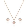 Floral 925 silver rose gold pendant and stud earrings set with round stone cluster design