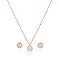 925 silver rose gold round halo pendant necklace with coordinating stud earrings