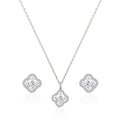 Clover halo pendant set in 925 silver with round zircon center and matching stud earrings