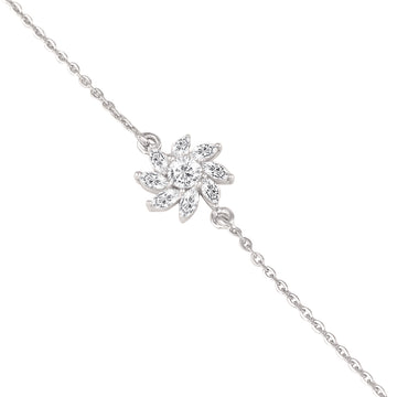 Close-up of 925 silver floral sparkle bracelet with round stone