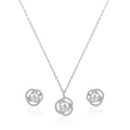 925 silver round halo pendant necklace with coordinating stud earrings