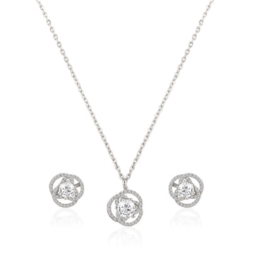925 silver round halo pendant necklace with coordinating stud earrings