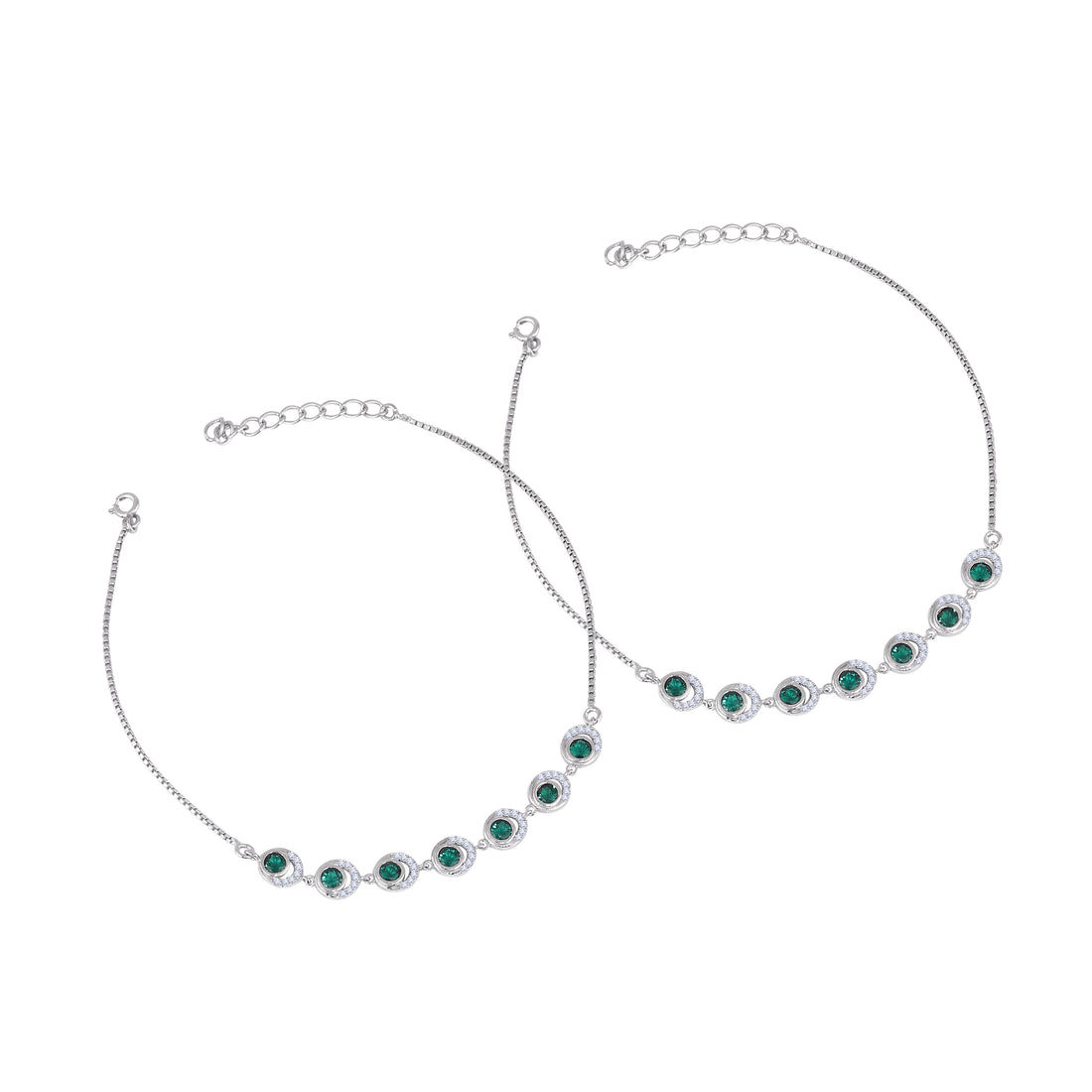 925 Silver Emerald Green Crystal Station Anklets 💚
