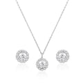 925 silver floral halo pendant set with zircon stones displayed on green background