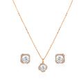 Rose gold cushion halo pendant set in 925 silver with matching zircon stud earrings