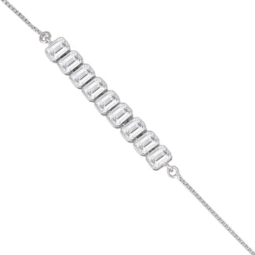 925 silver bracelet with nine emerald cut stones in curved bar setting