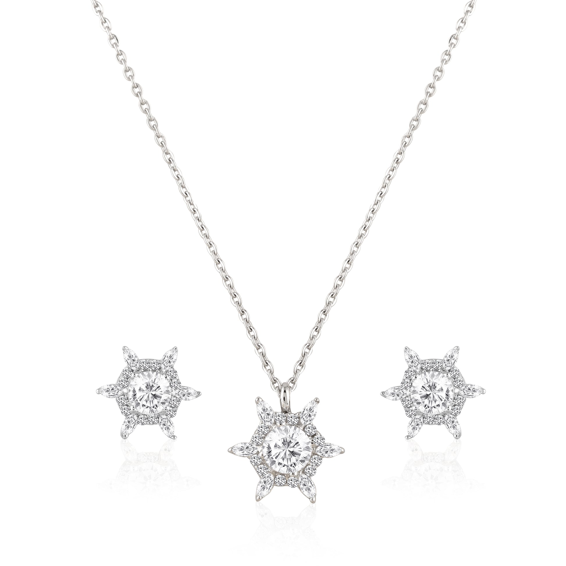 Radiant Star Halo Pendant Set in 925 Silver
