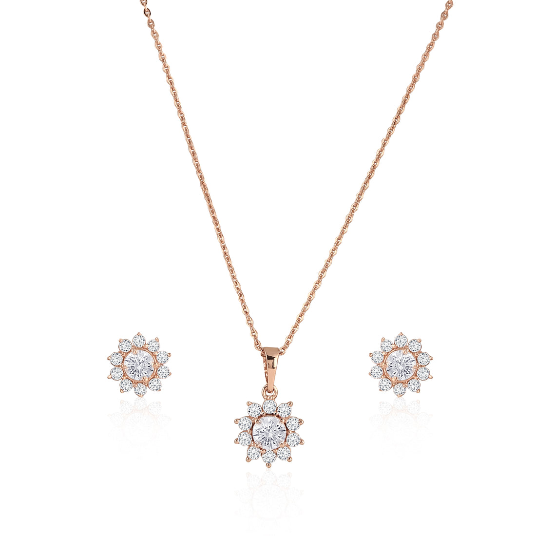 ✨ Floral Blossom 925 Silver Rose Gold Jewelry Set