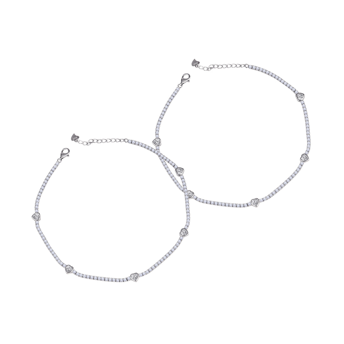 Eternal Heart Sparkling Tennis Anklet in 925 Silver