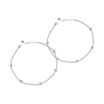 925 silver heart tennis anklet pair top view
