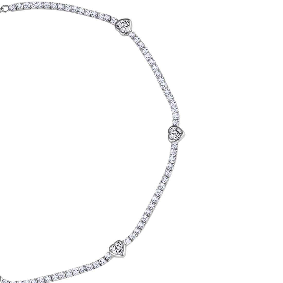 925 silver heart tennis anklet pair top view