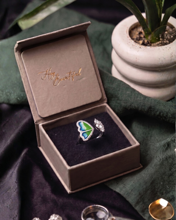 💚 Split-Color Heart 925 Silver Open Ring