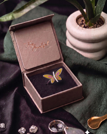 💛 Bright Bloom Enamel 925 Silver Butterfly Ring
