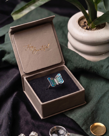 🦋 925 Silver Teal Ombré Butterfly Ring