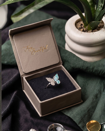 ✨ 925 Silver Shimmer & Sky Asymmetrical Butterfly Ring