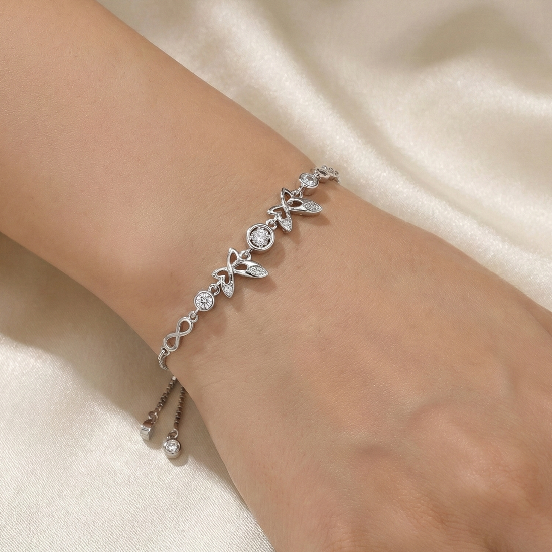925 silver butterfly charm bolo bracelet full length view