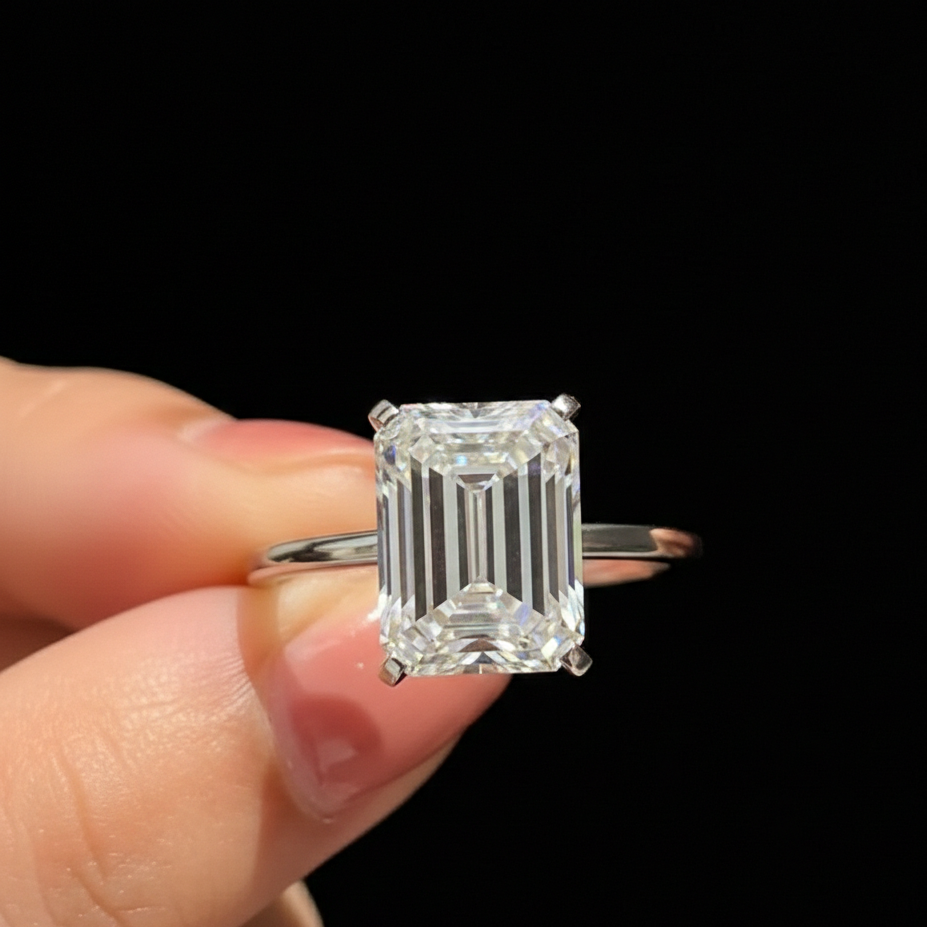 Emerald-Cut Solitaire Ring in 925 Silver ✨