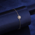 925 silver floral pearl bracelet styled on dark blue background
