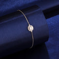 925 silver cushion halo bracelet styled on dark blue background