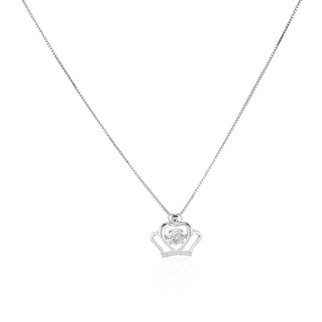 Front view of royal heart crown 925 silver pendant with crown detailing and CZ stone