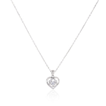 Front view of dual-heart 925 silver pendant with layered heart design and CZ center stone