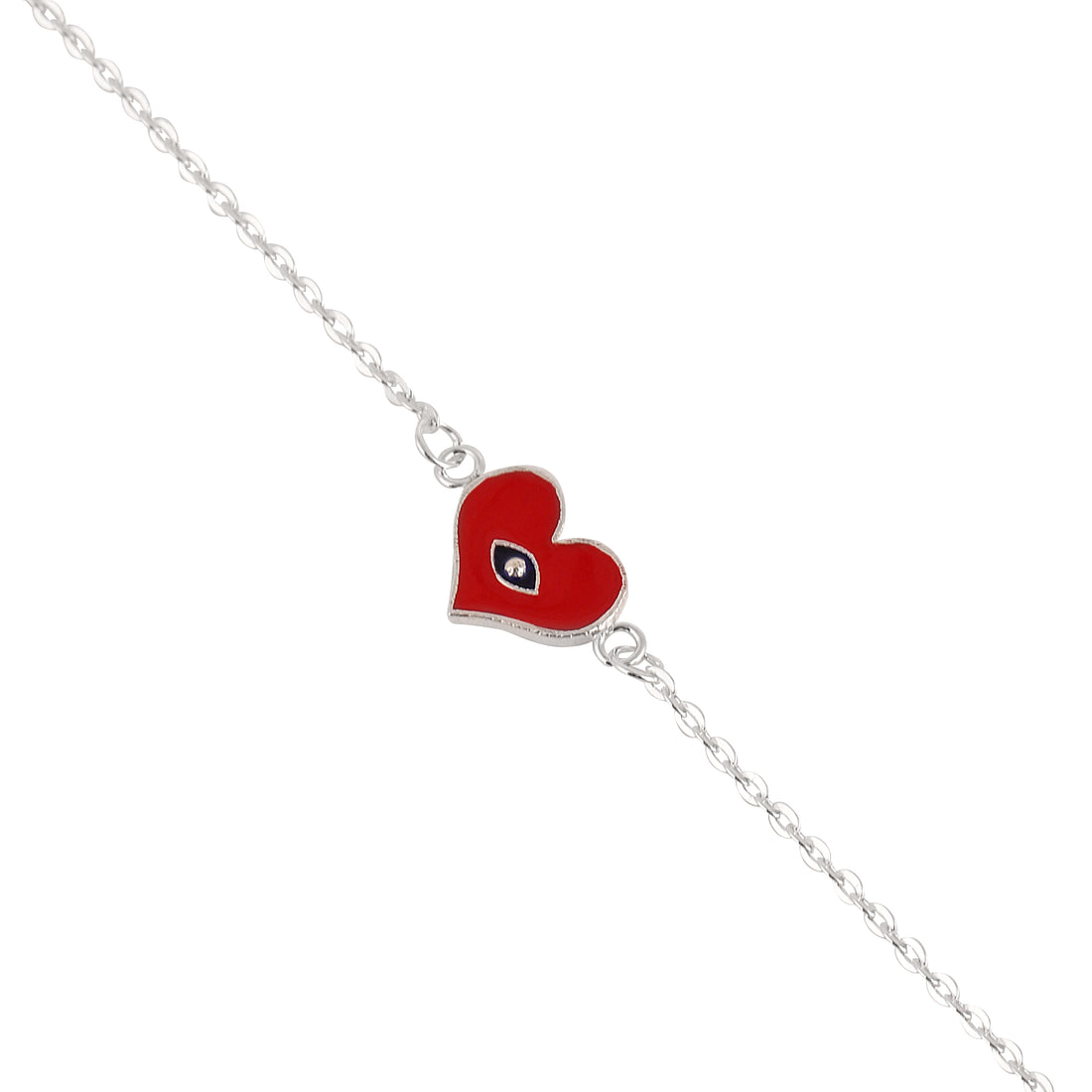 Red heart charm kids bracelet in 925 silver with delicate chain.