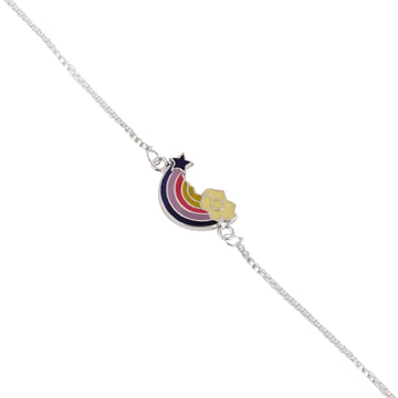 Rainbow charm kids bracelet in 925 silver with adjustable chain.