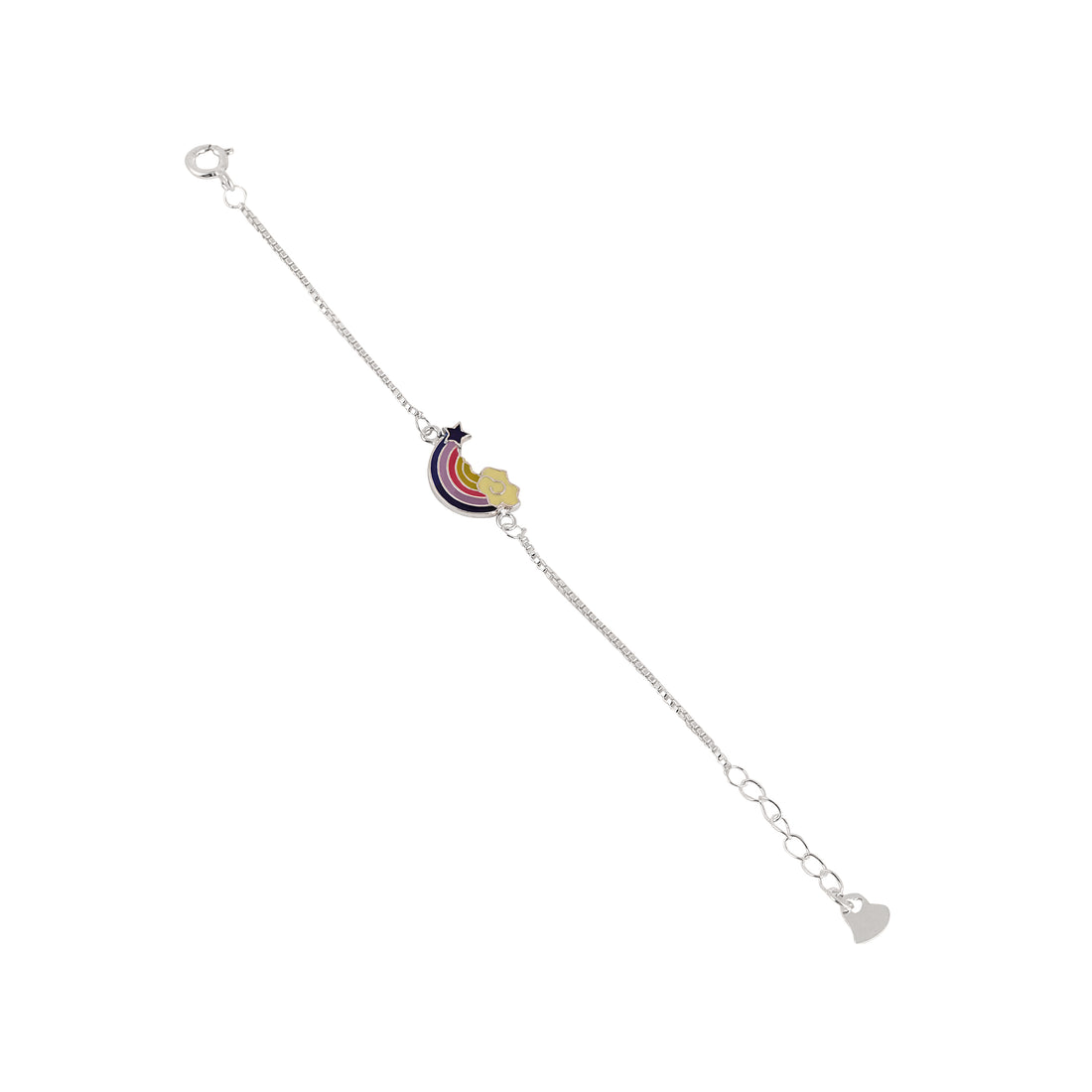 Rainbow charm kids bracelet in 925 silver with adjustable chain.