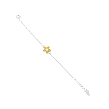 Yellow flower charm kids bracelet in 925 silver with adjustable chain.